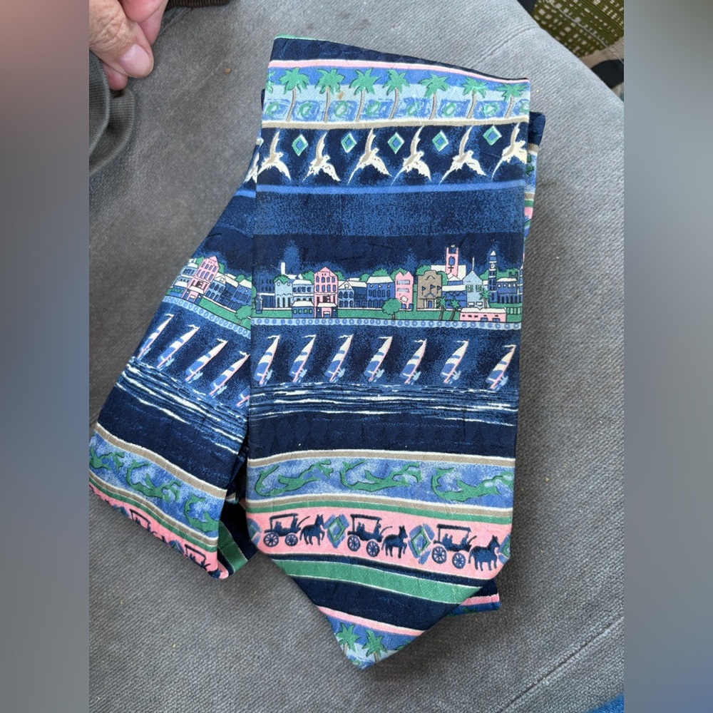 English Sports Shop Bermuda Tie Italy Silk Georgetown Scene Finsness Blue Pink